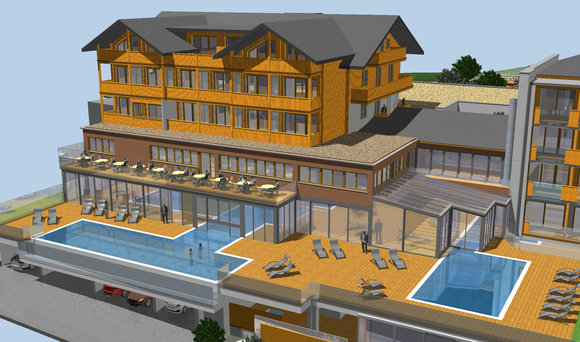 Dorfhotel Fasching neu - Ansicht auf den neuen Pool